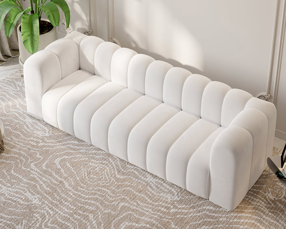 HMR Modern 3-Seater Sofa with Velvet Upholstered - White