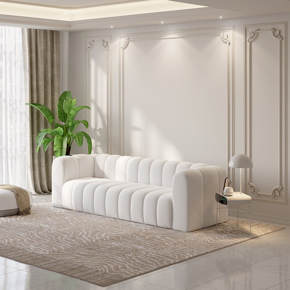 HMR Modern 3-Seater Sofa with Velvet Upholstered - White