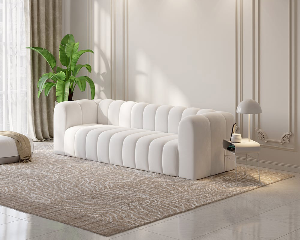 HMR Modern 3-Seater Sofa with Velvet Upholstered - White