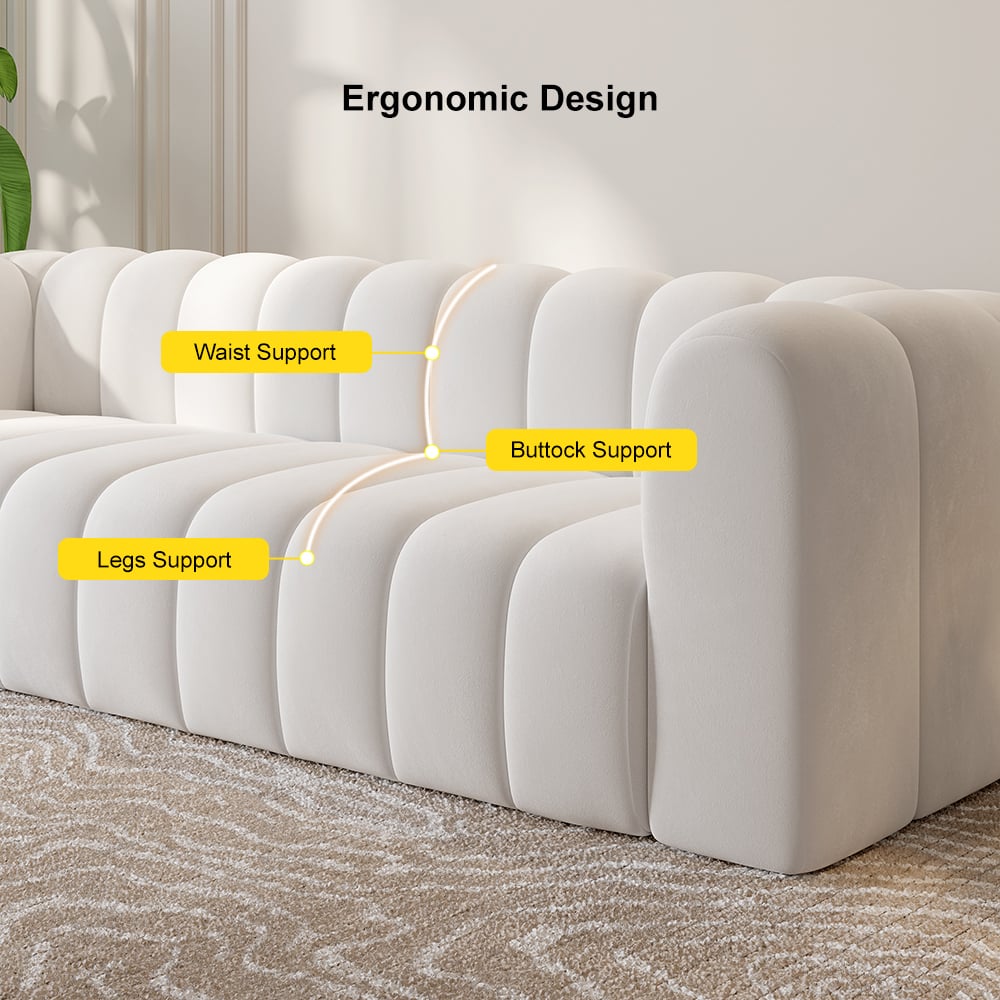 HMR Modern 3-Seater Sofa with Velvet Upholstered - White