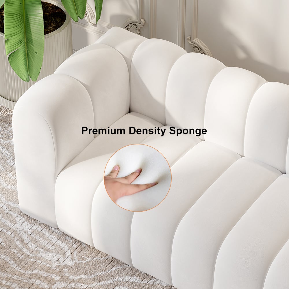 HMR Modern 3-Seater Sofa with Velvet Upholstered - White