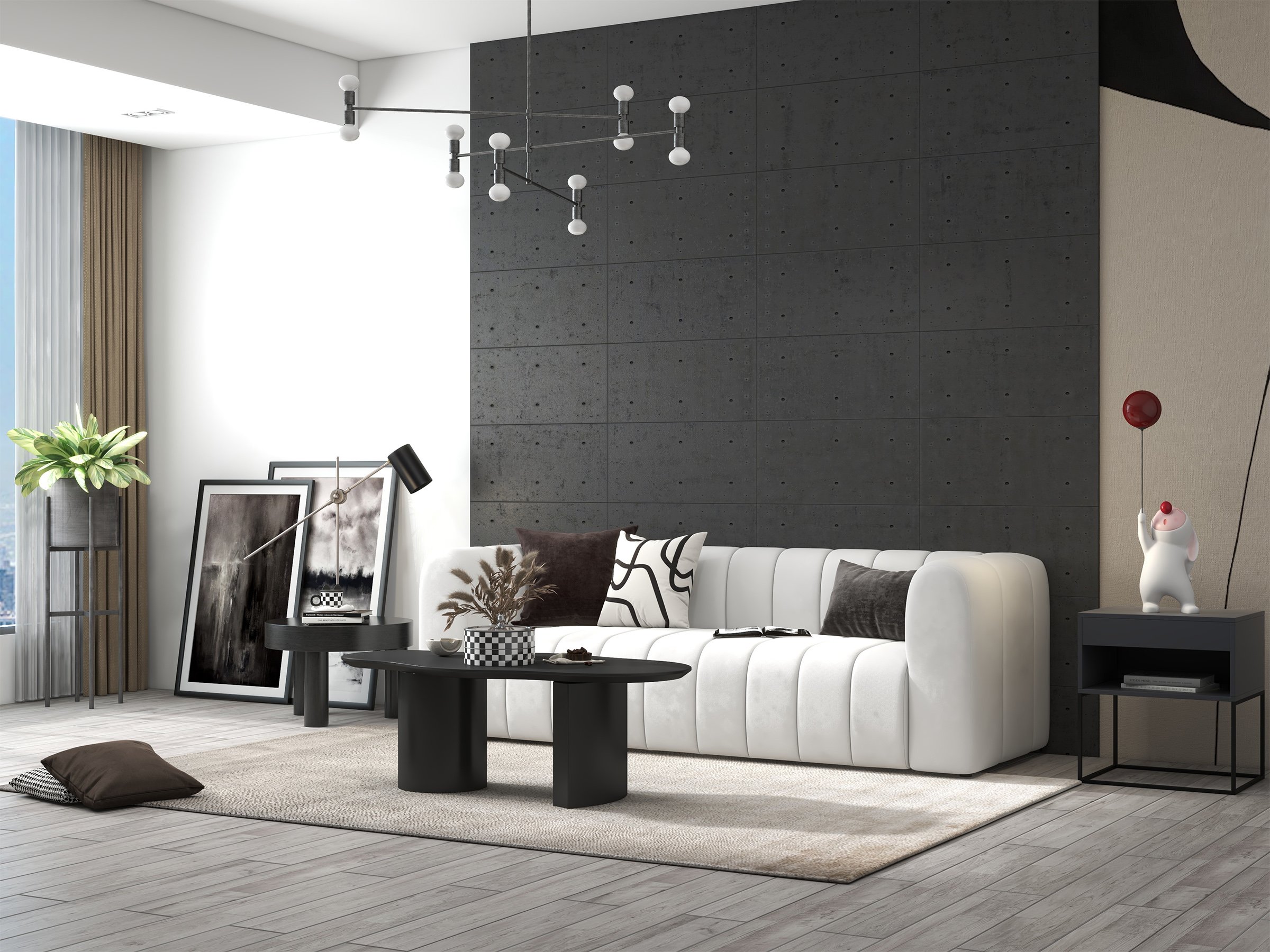 HMR Modern 3-Seater Sofa with Velvet Upholstered - White