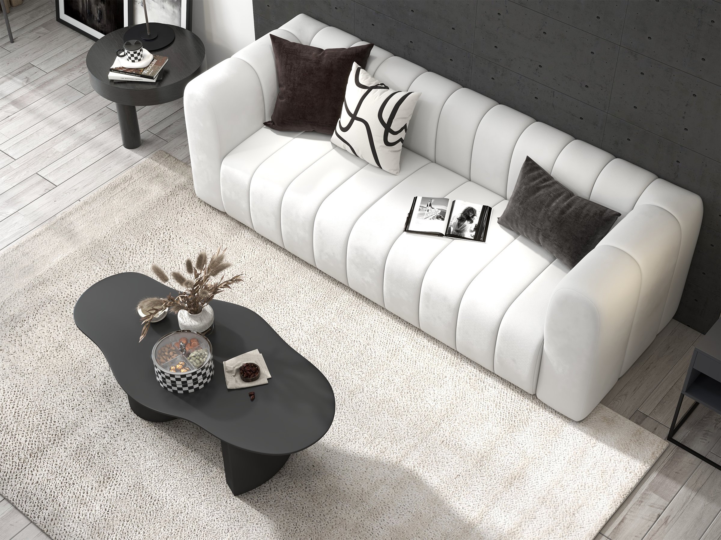HMR Modern 3-Seater Sofa with Velvet Upholstered - White
