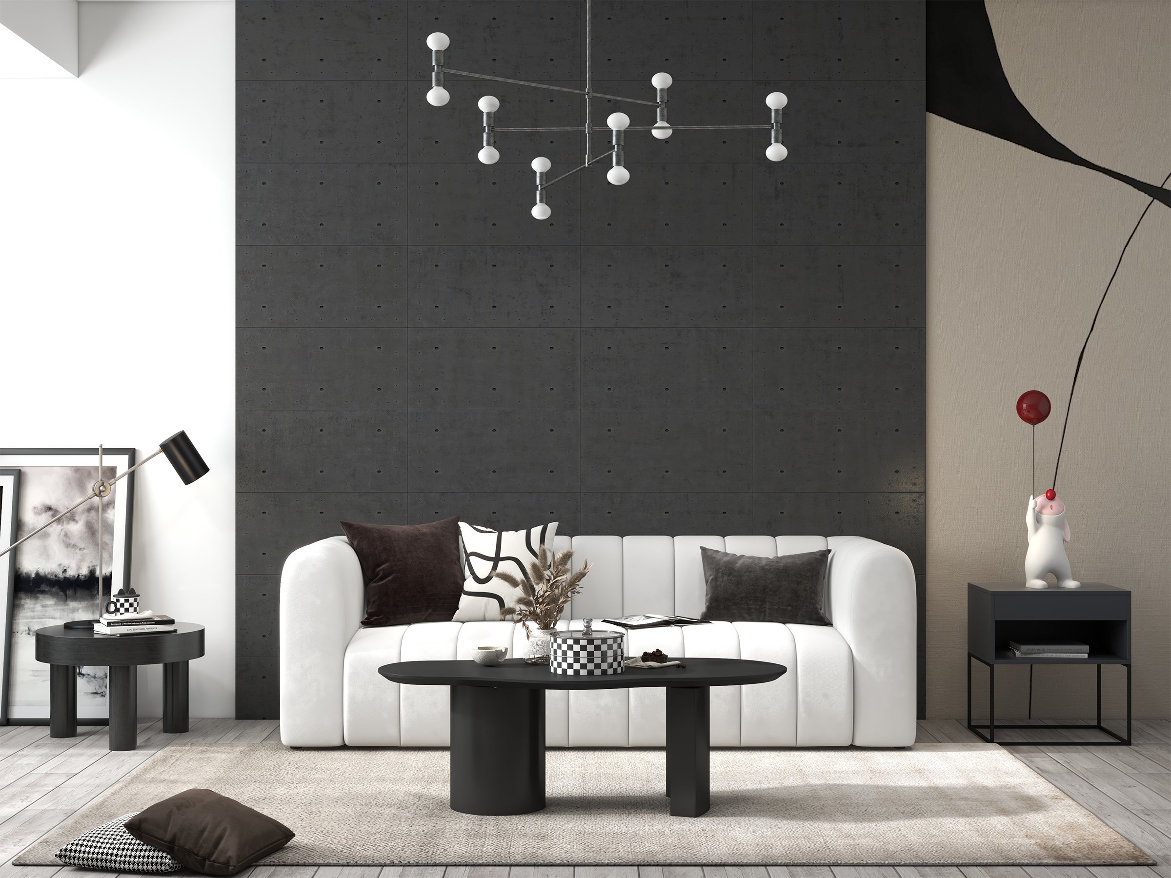 HMR Modern 3-Seater Sofa with Velvet Upholstered - White