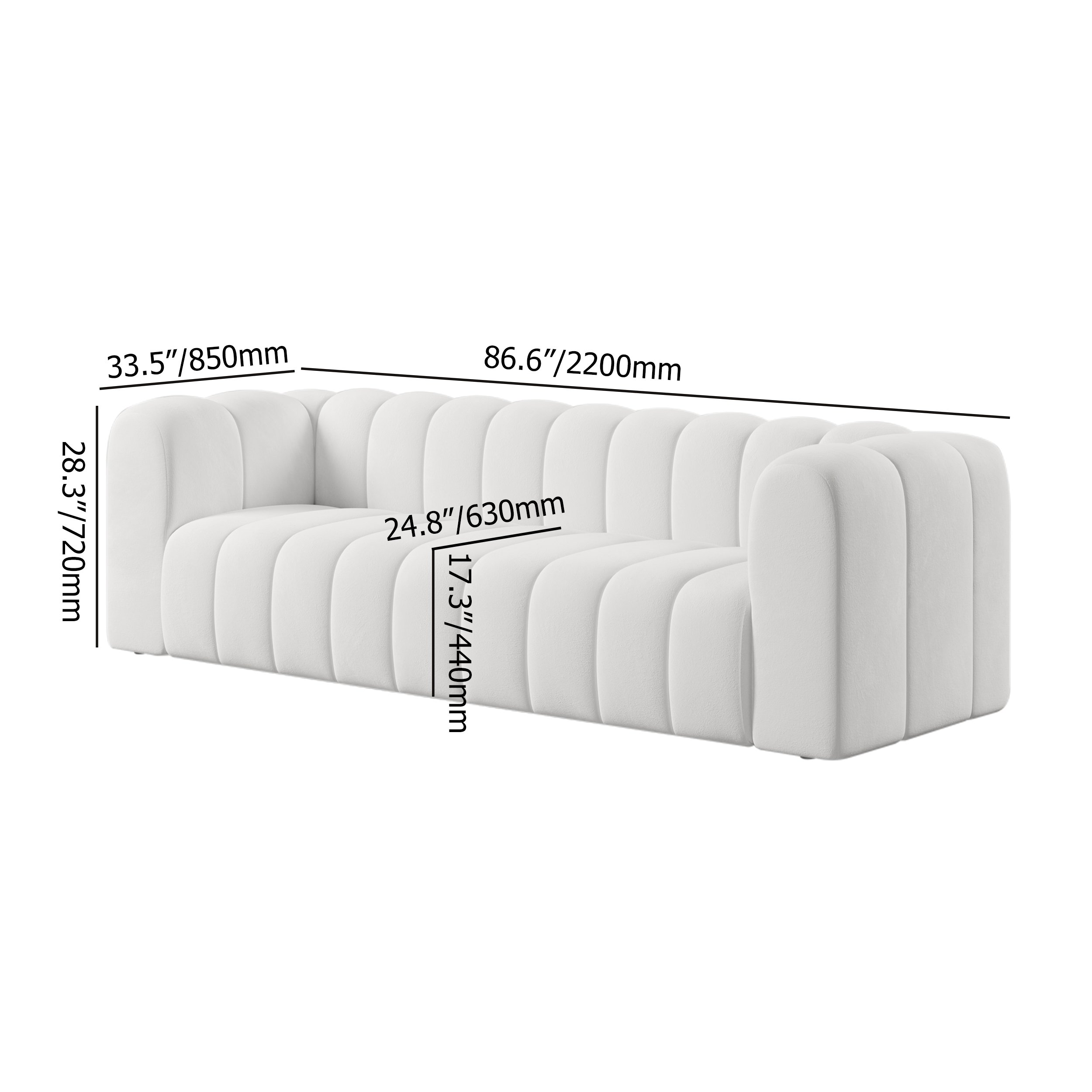 HMR Modern 3-Seater Sofa with Velvet Upholstered - White