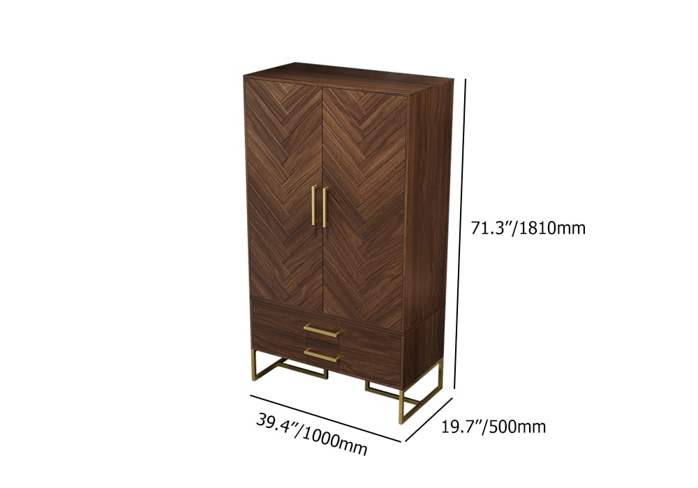 HMR - Mid Century Modern Amoire Closet Dresser Walnut Wardrobe Clothes Cabinet with Drawer