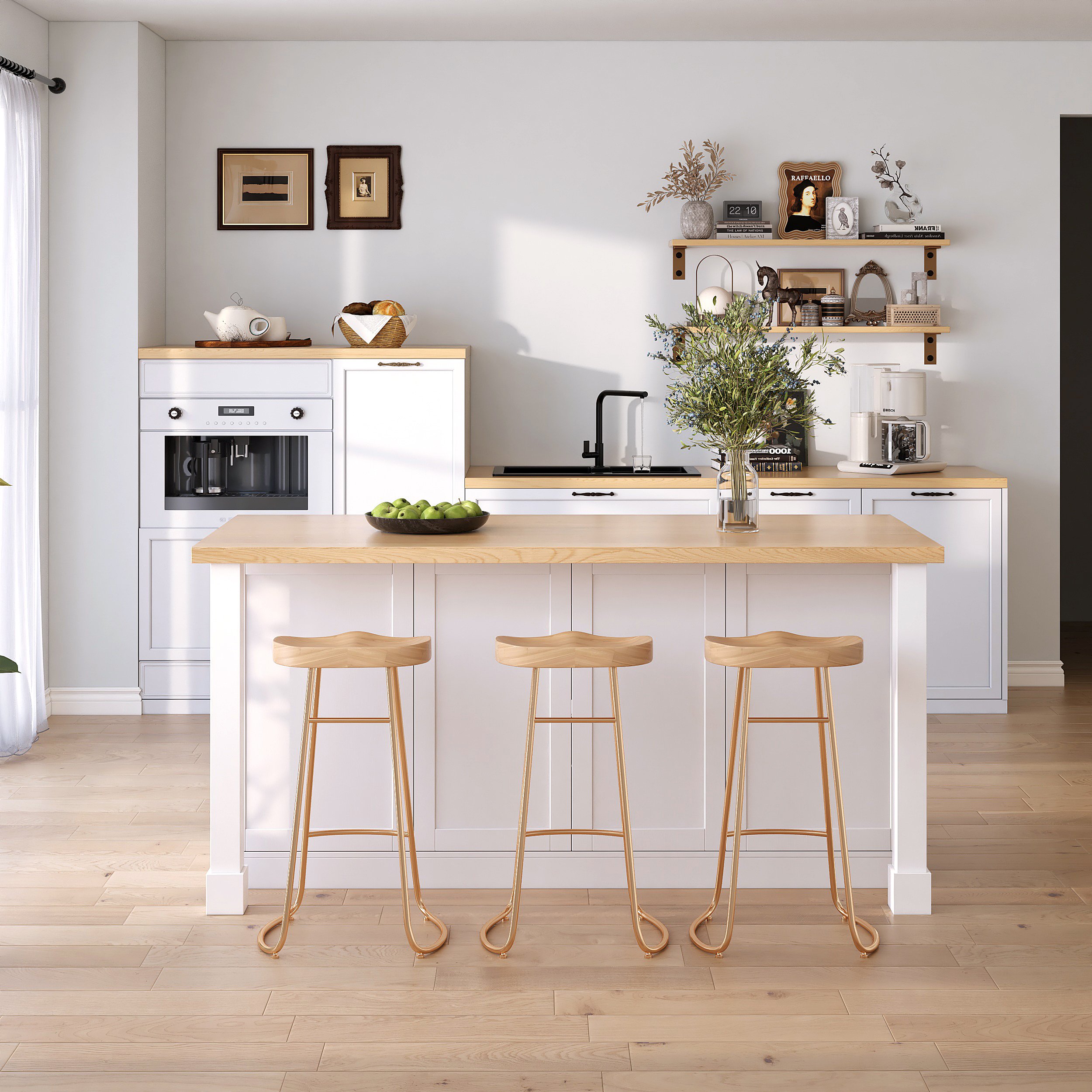 HMR - 59.1'' Modern Natural &White Kitchen lsland with Wine Storage