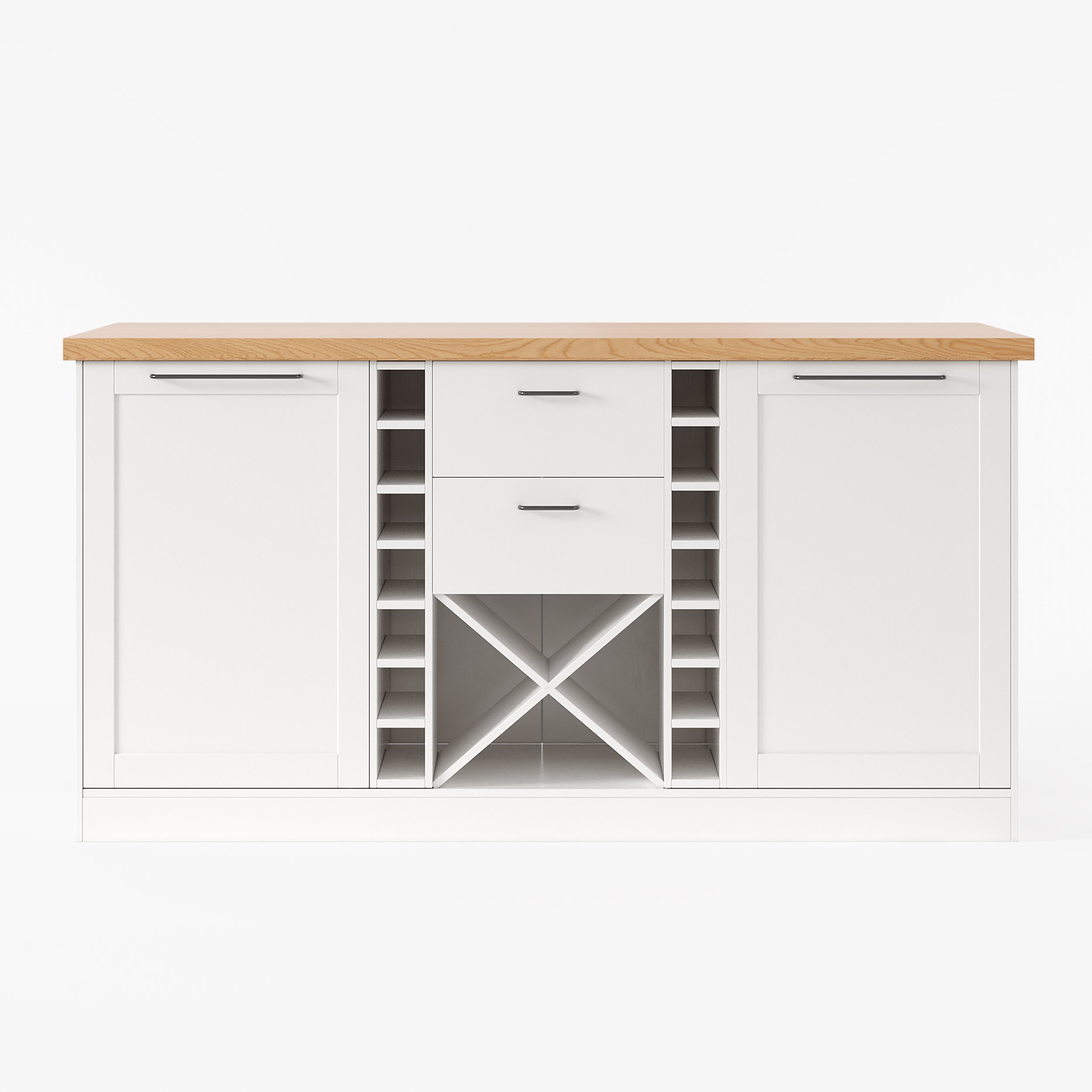 HMR - 59.1'' Modern Natural &White Kitchen lsland with Wine Storage