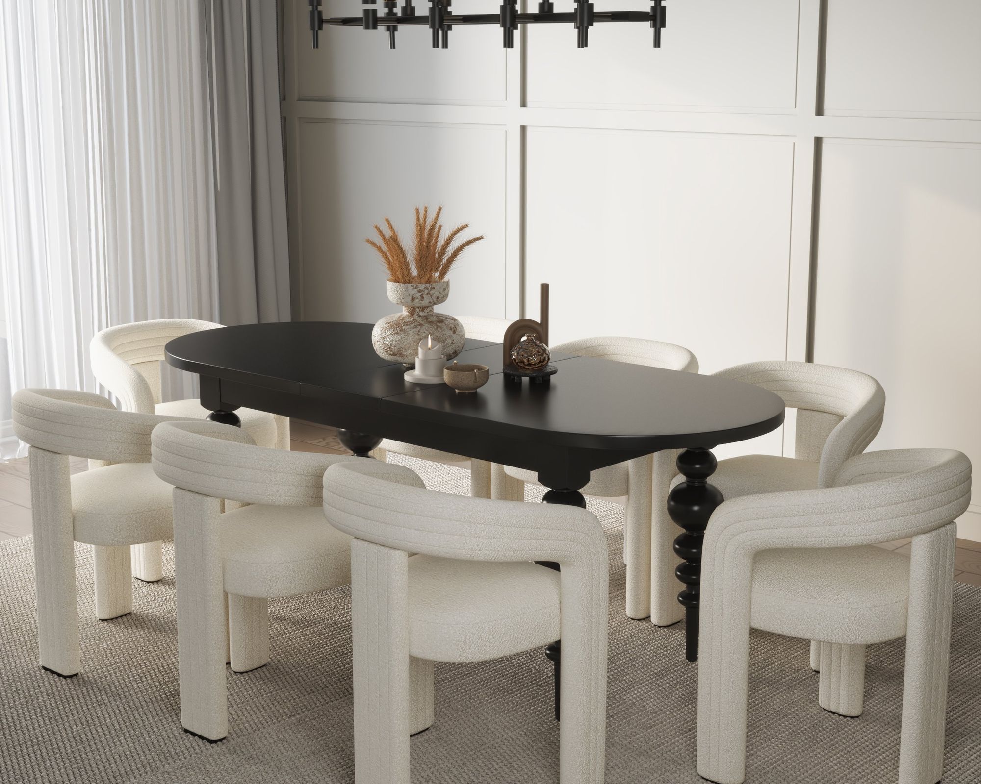 HMR Dining Set 67"-79" Extendable Dining Table - Black, Style B, With 8 Chairs