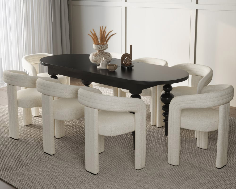 HMR Dining Set 67"-79" Extendable Dining Table - Black, Style B, With 8 Chairs