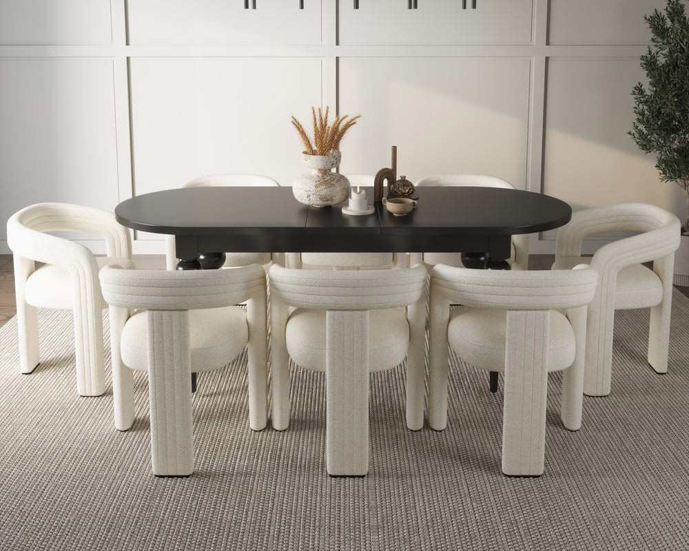 HMR Dining Set 67"-79" Extendable Dining Table - Black, Style B, With 8 Chairs