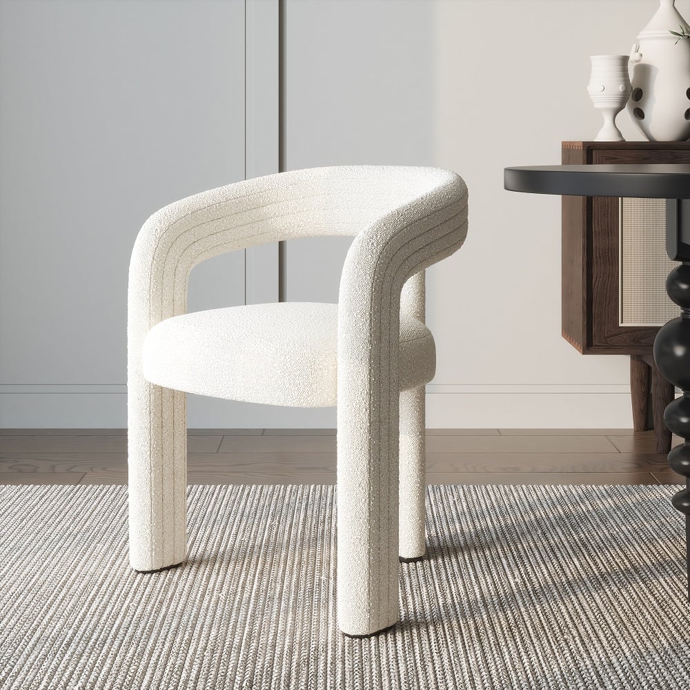HMR Modern Sherpa Dining Chairs - Off-White, 6-Pieces