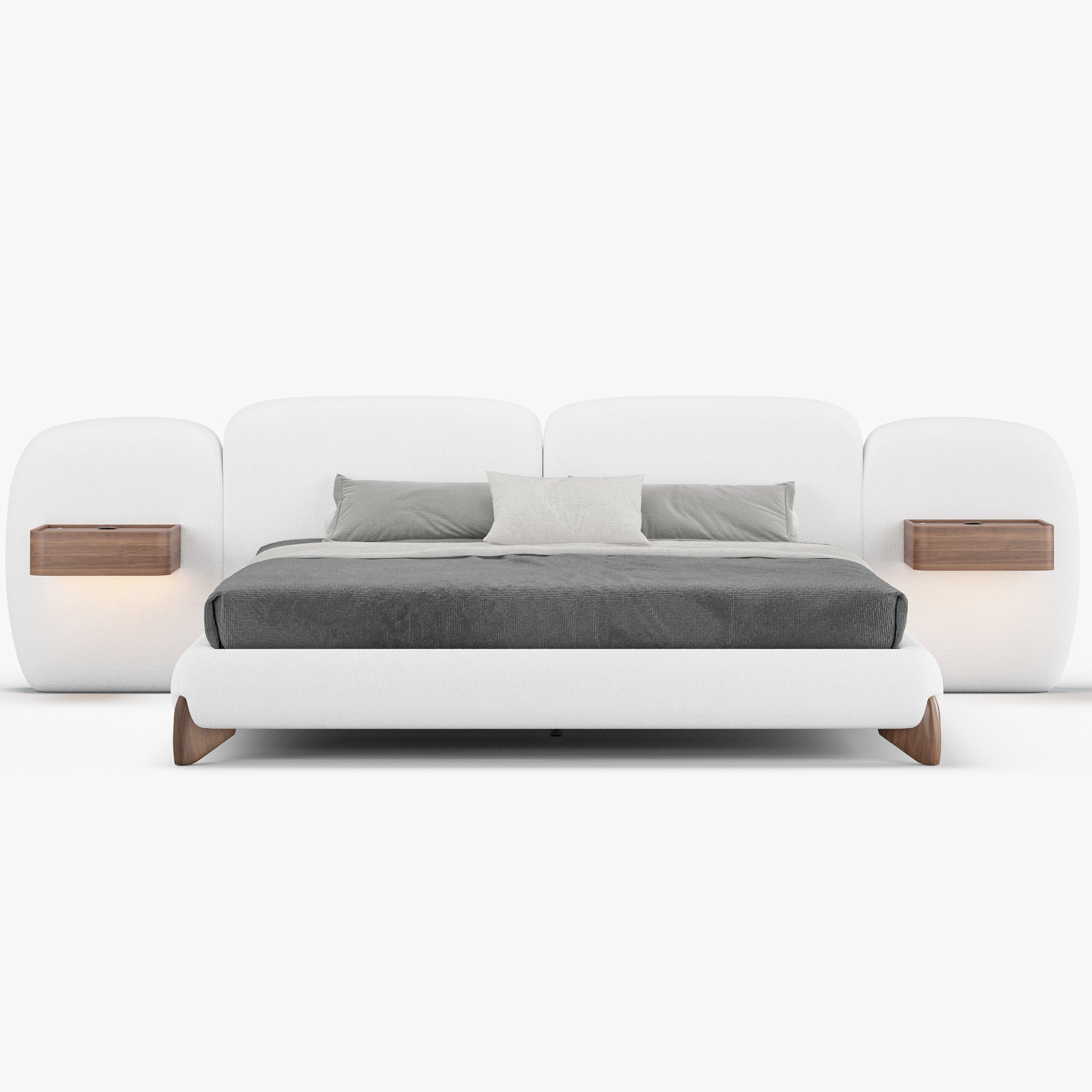 HMR Curva Boucle Bed with Headboard - White, King, With Drawer