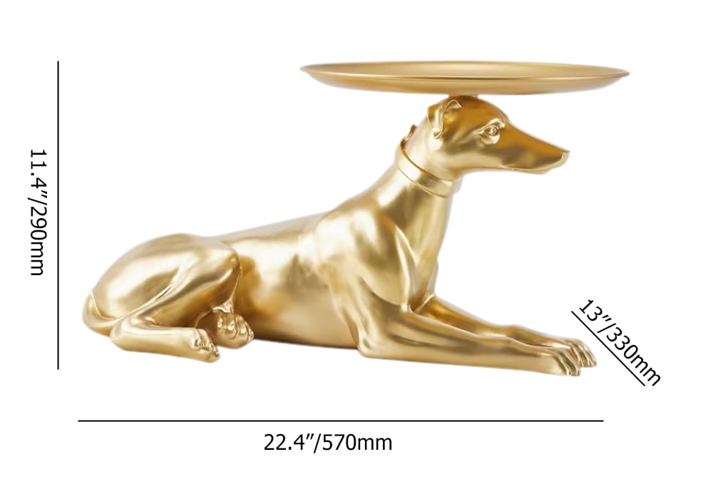 HMR - Modern Dog Side Table Floor Resin Figurine with Tray Top in Gold