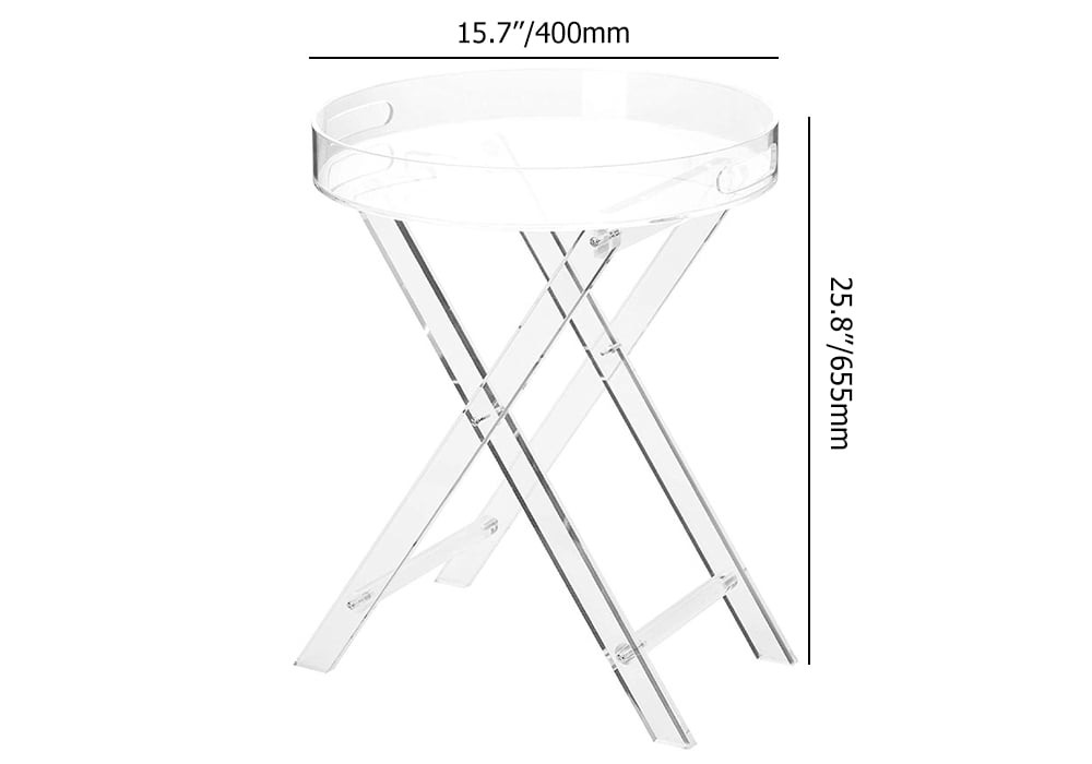 HMR - Modern Acrylic Folding Side Table Round End Table with Tray