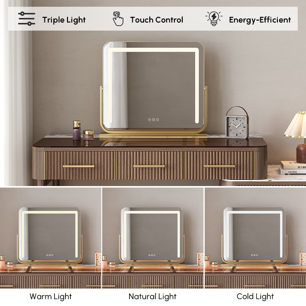 HMR - Glass Sintered Stone Top Makeup Vanity Set with Mirror