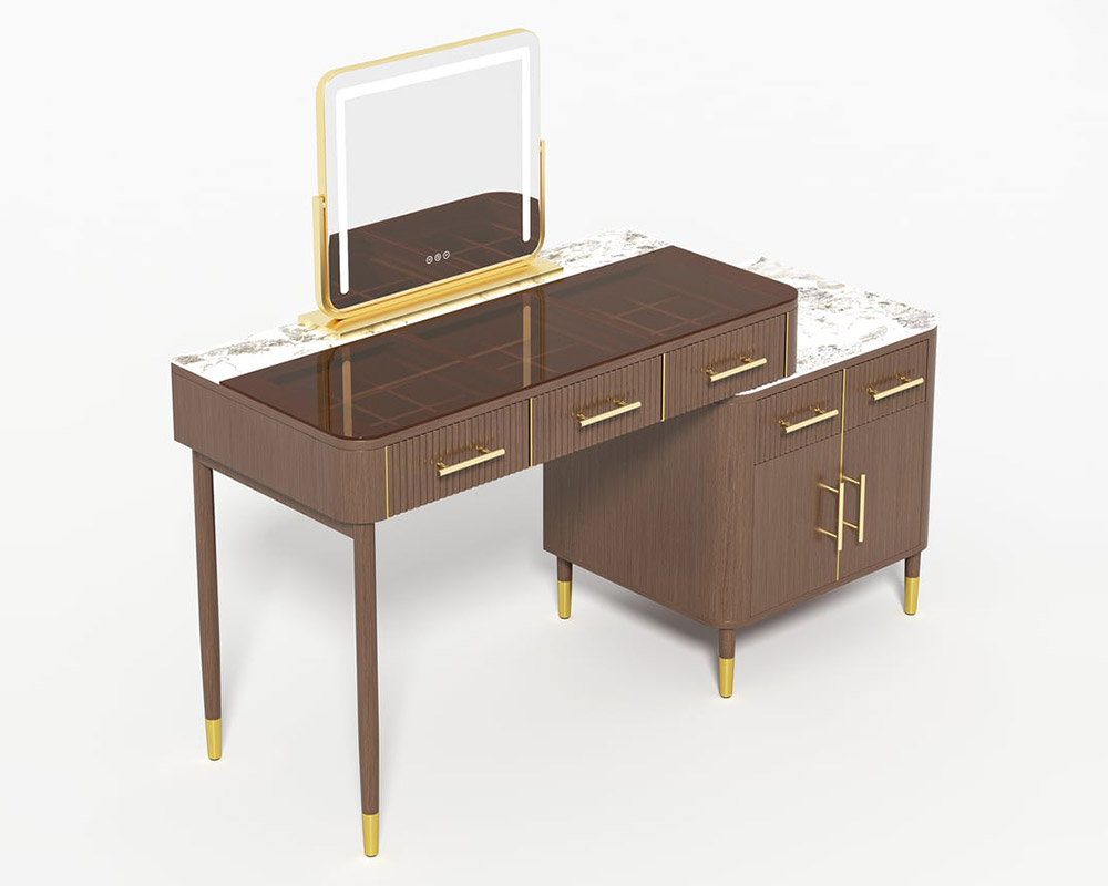 HMR - Glass Sintered Stone Top Makeup Vanity Set with Mirror