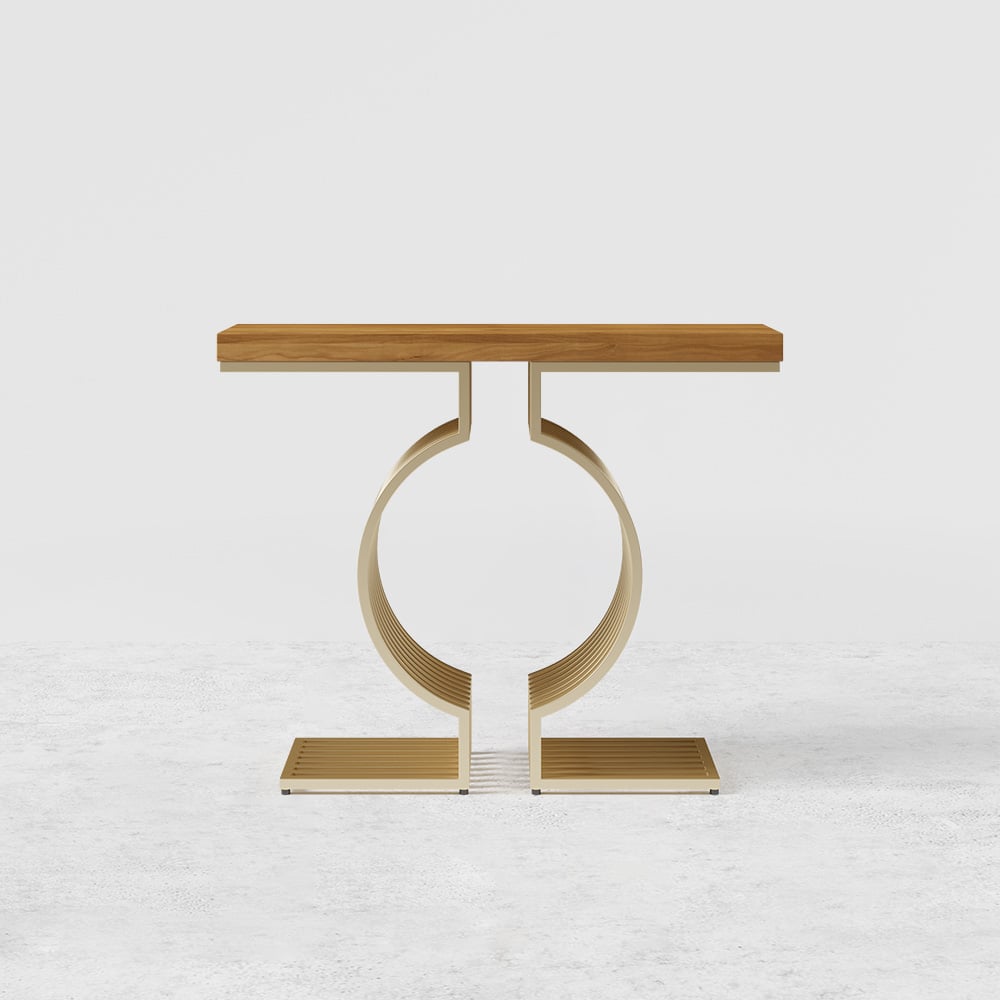 HMR Modern Narrow Console Table with Geometric Metal Base Entryway Table - Natural, 39.4"