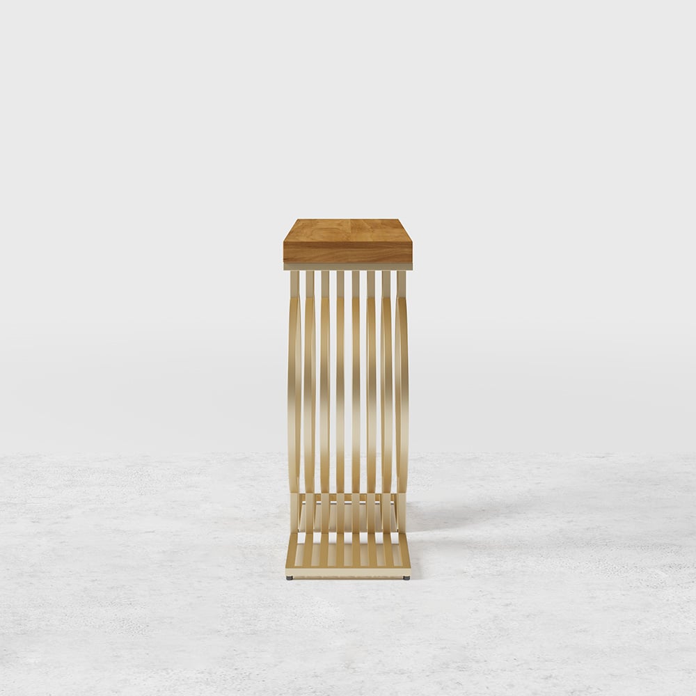 HMR Modern Narrow Console Table with Geometric Metal Base Entryway Table - Natural, 39.4"