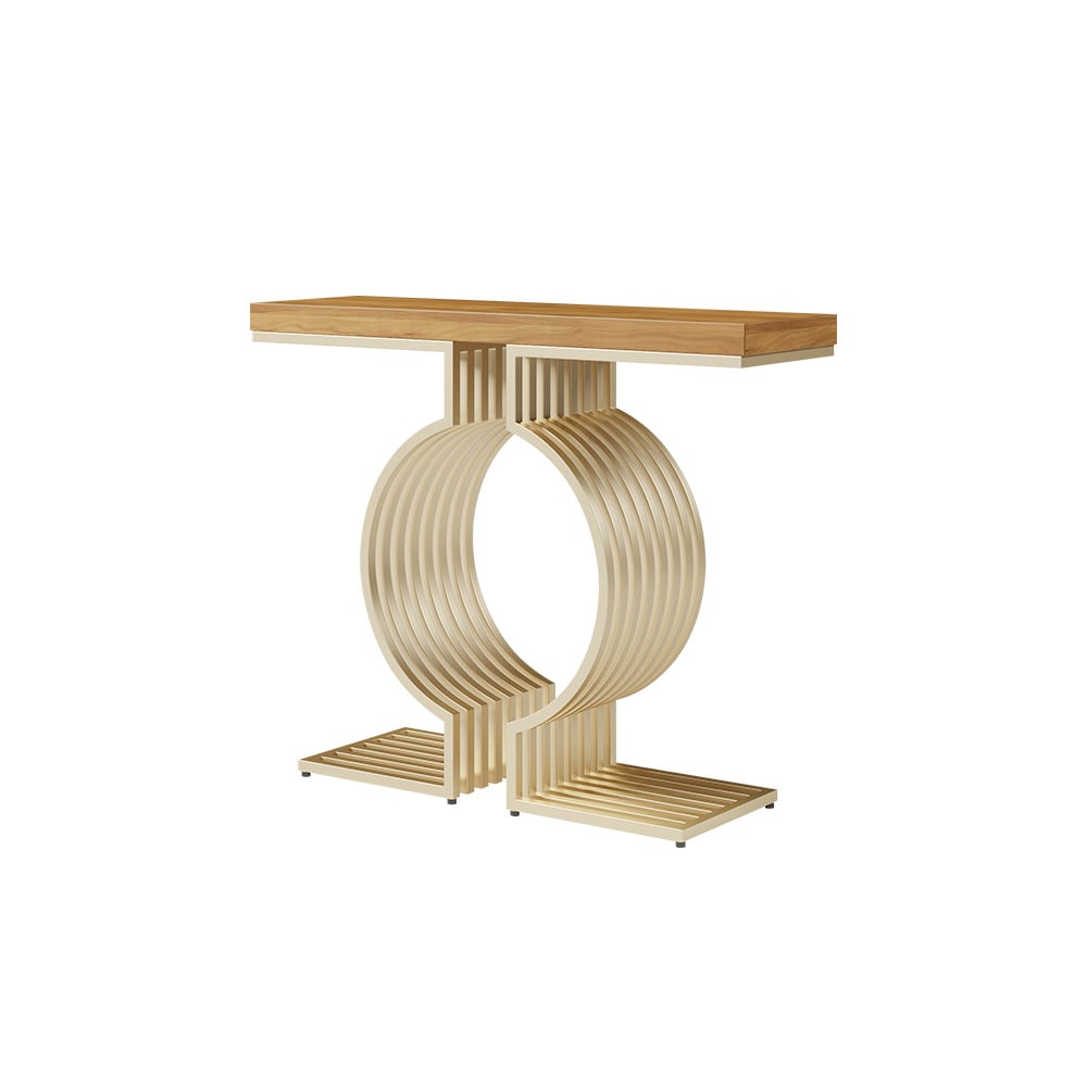 HMR Modern Narrow Console Table with Geometric Metal Base Entryway Table - Natural, 39.4"