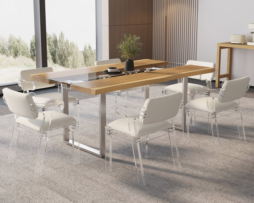 HMR Dining Set 70.9" Rectangle Dining Table - Natural, With 6 Chairs, Style A