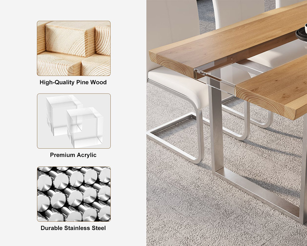 HMR Dining Set 70.9" Rectangle Dining Table - Natural, With 6 Chairs, Style A