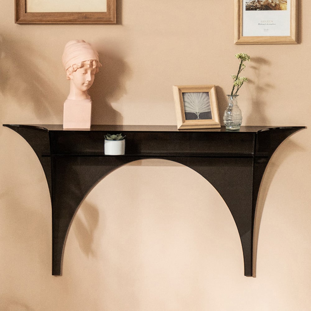 HMR - 47" Floating Wall Mounted Acrylic Console Table Narrow Black Entryway Table Open Storage