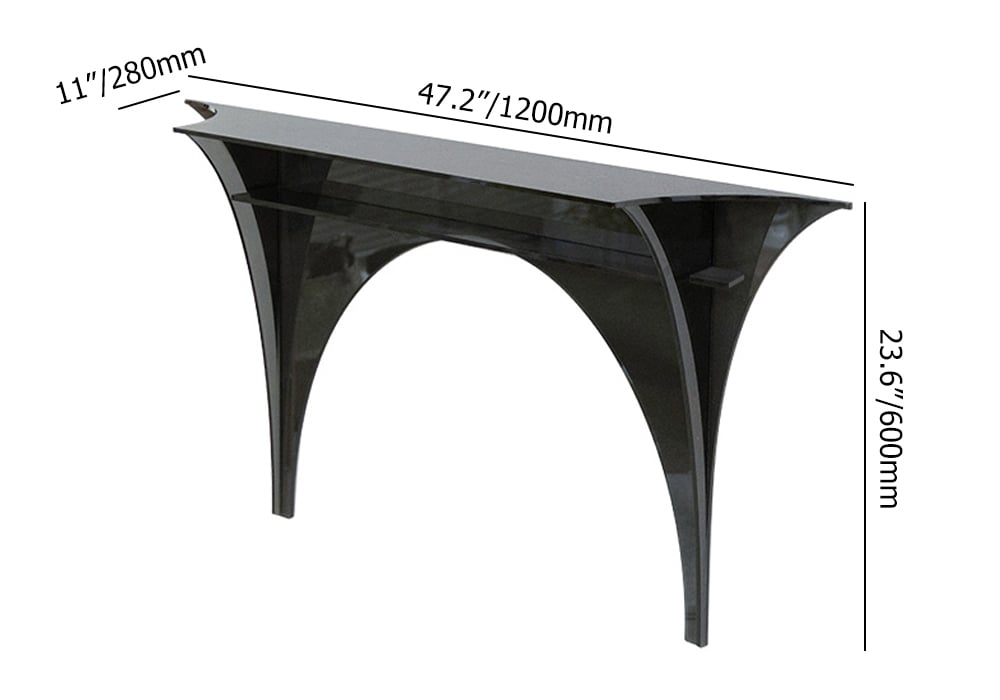 HMR - 47" Floating Wall Mounted Acrylic Console Table Narrow Black Entryway Table Open Storage