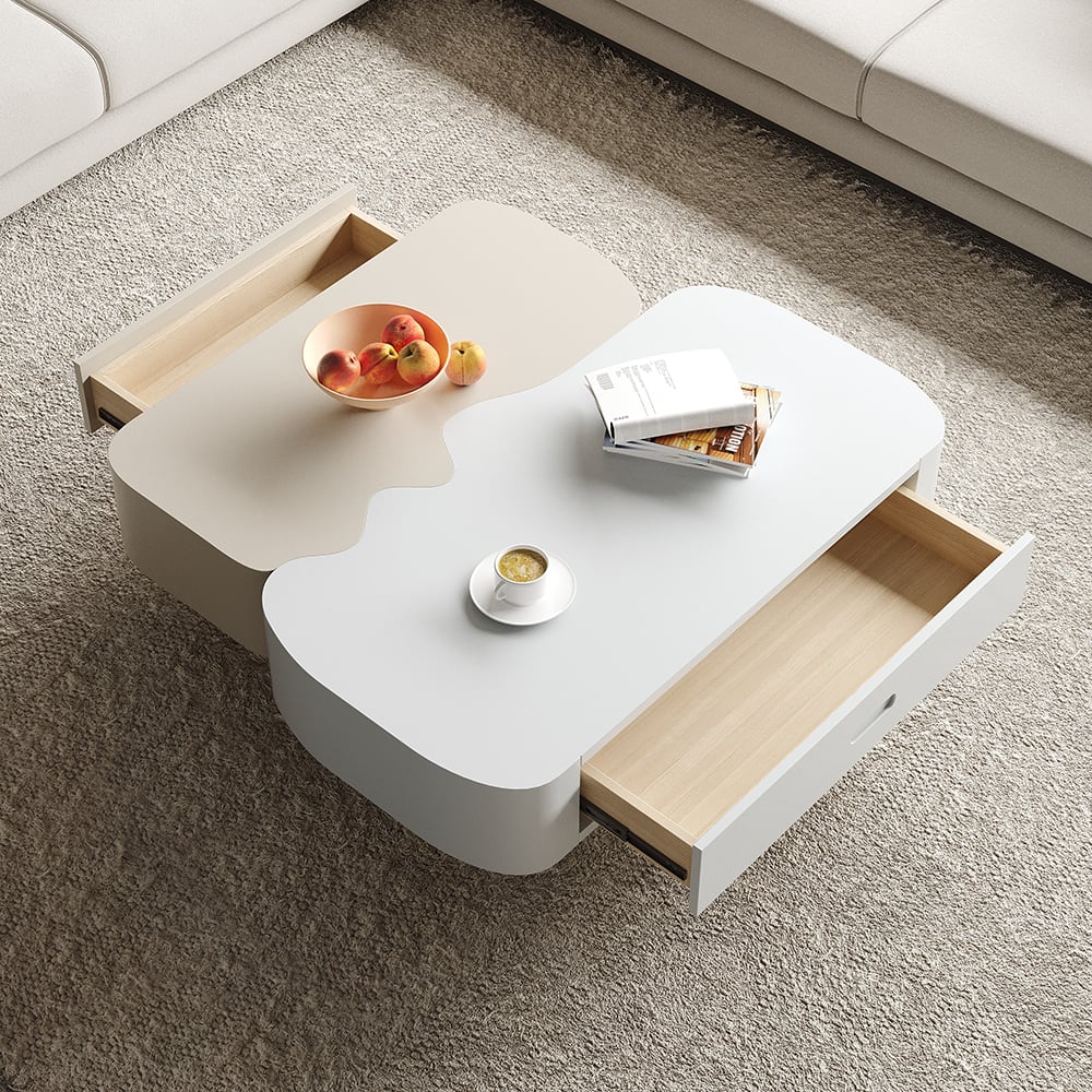 HMR - Modular Fusion Coffee Table Abstract Shape Irregular with Two Drawers