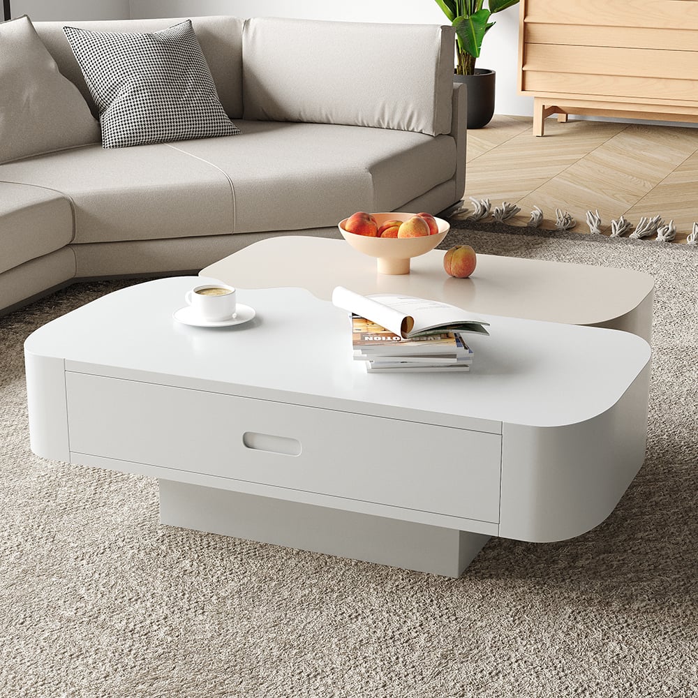 HMR - Modular Fusion Coffee Table Abstract Shape Irregular with Two Drawers