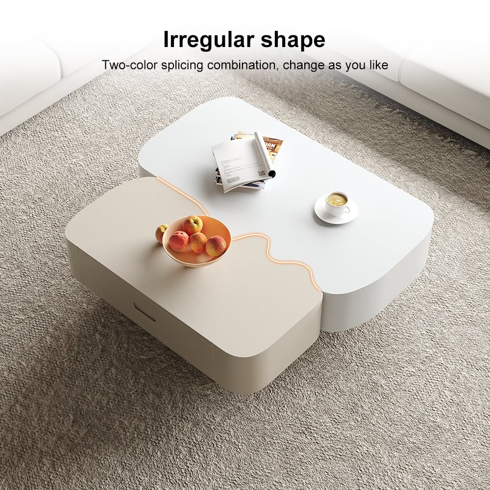 HMR - Modular Fusion Coffee Table Abstract Shape Irregular with Two Drawers