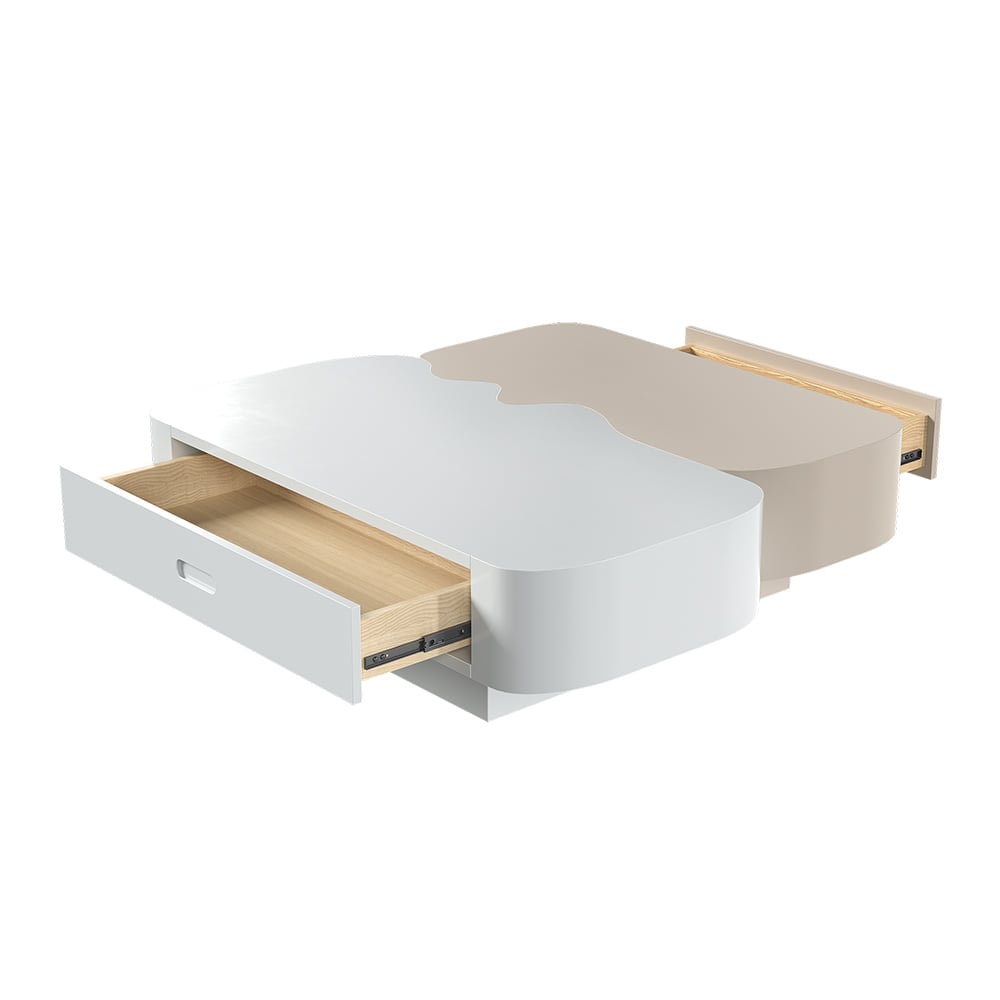 HMR - Modular Fusion Coffee Table Abstract Shape Irregular with Two Drawers