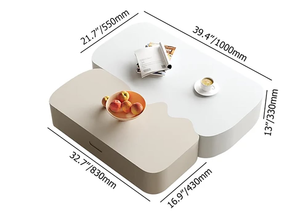 HMR - Modular Fusion Coffee Table Abstract Shape Irregular with Two Drawers