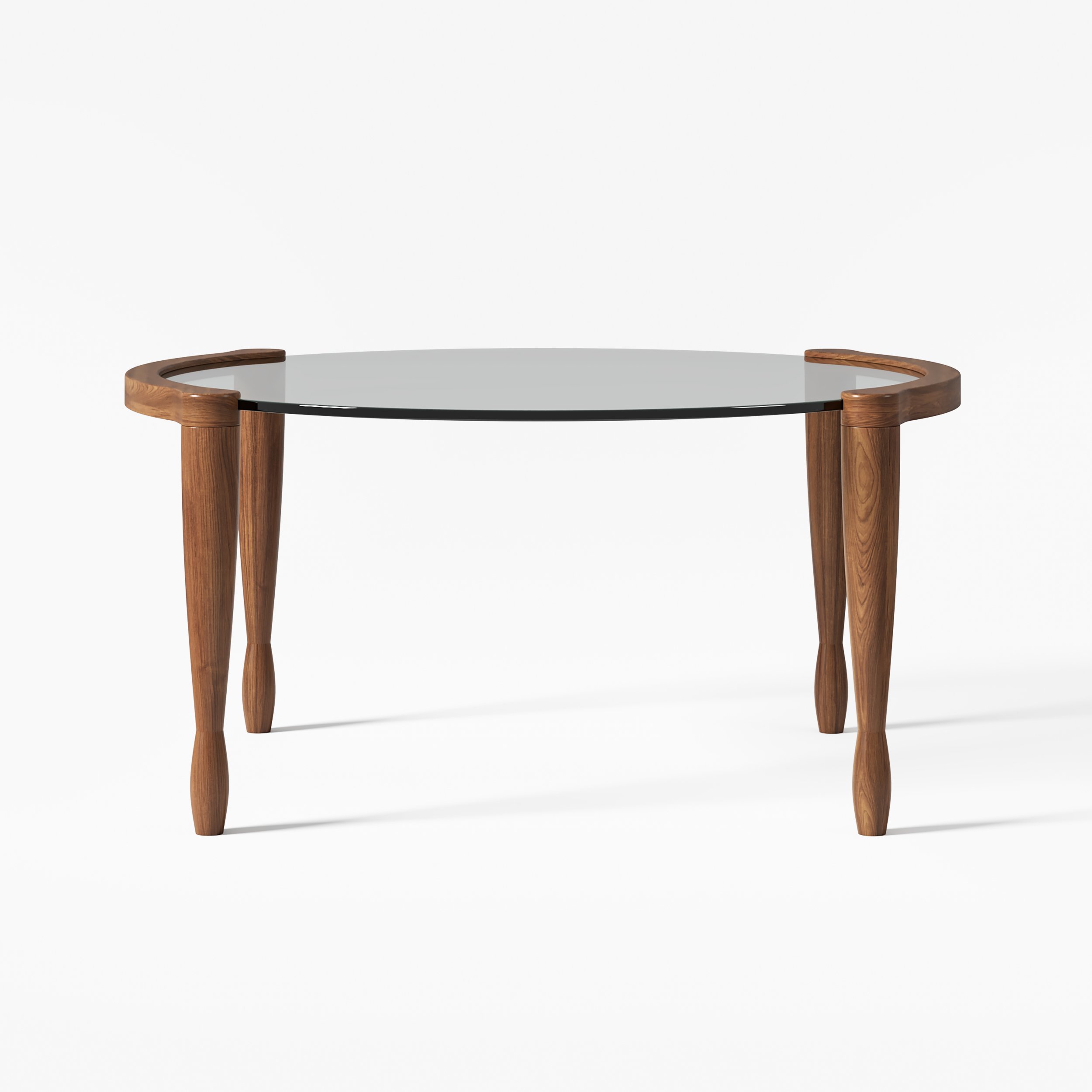 HMR - 32" Round Glass Mid Century Modern Coffee Table with Wood Legs