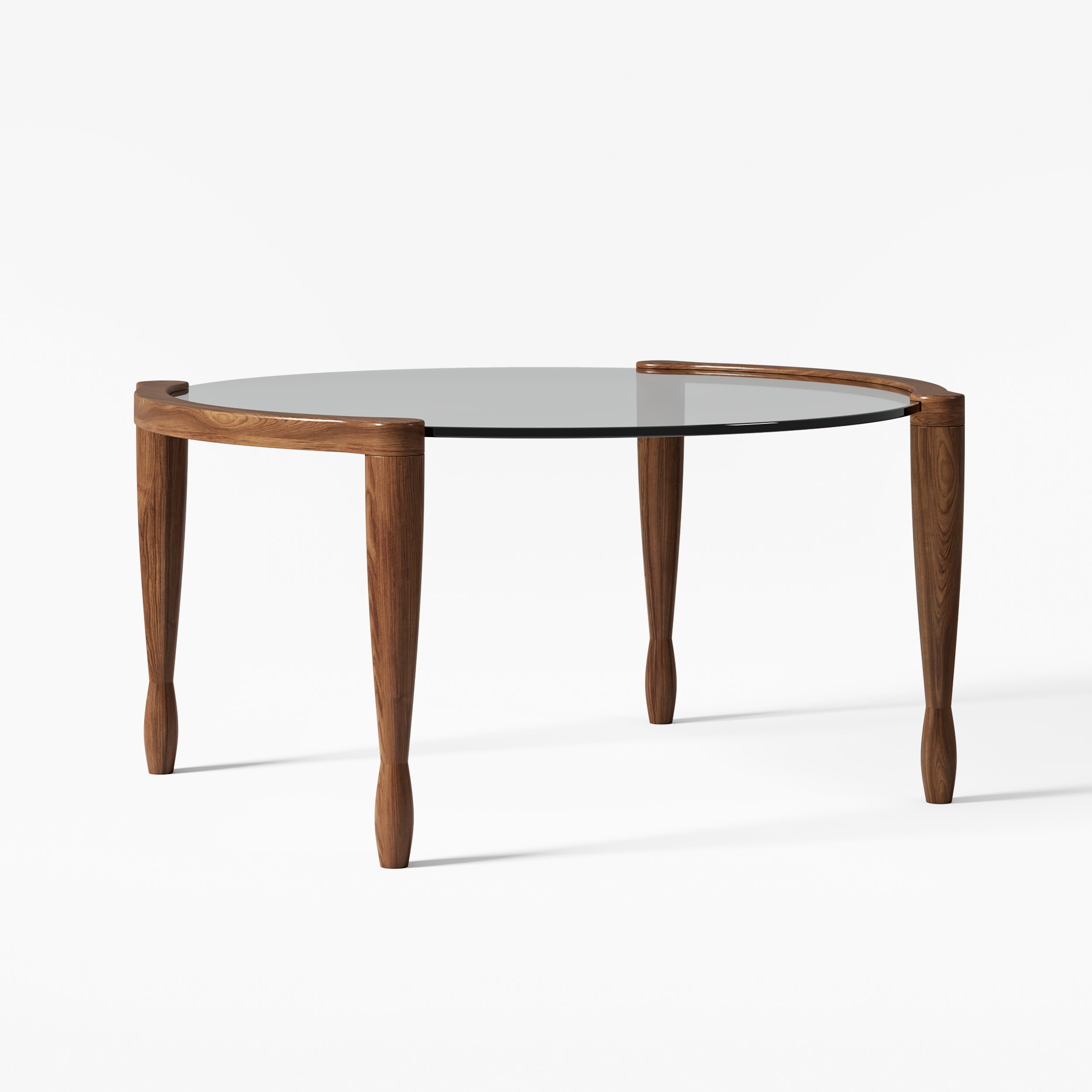 HMR - 32" Round Glass Mid Century Modern Coffee Table with Wood Legs