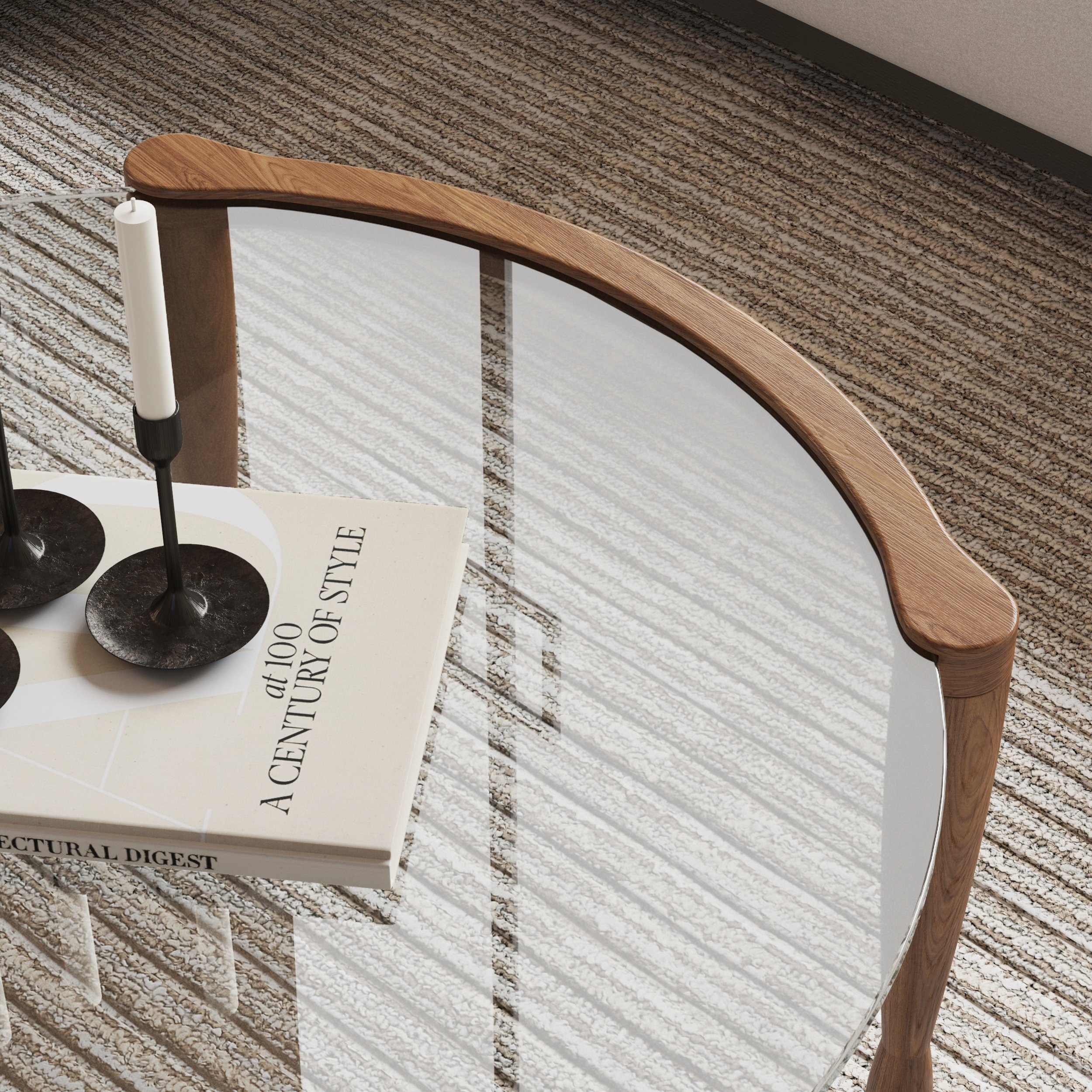 HMR - 32" Round Glass Mid Century Modern Coffee Table with Wood Legs