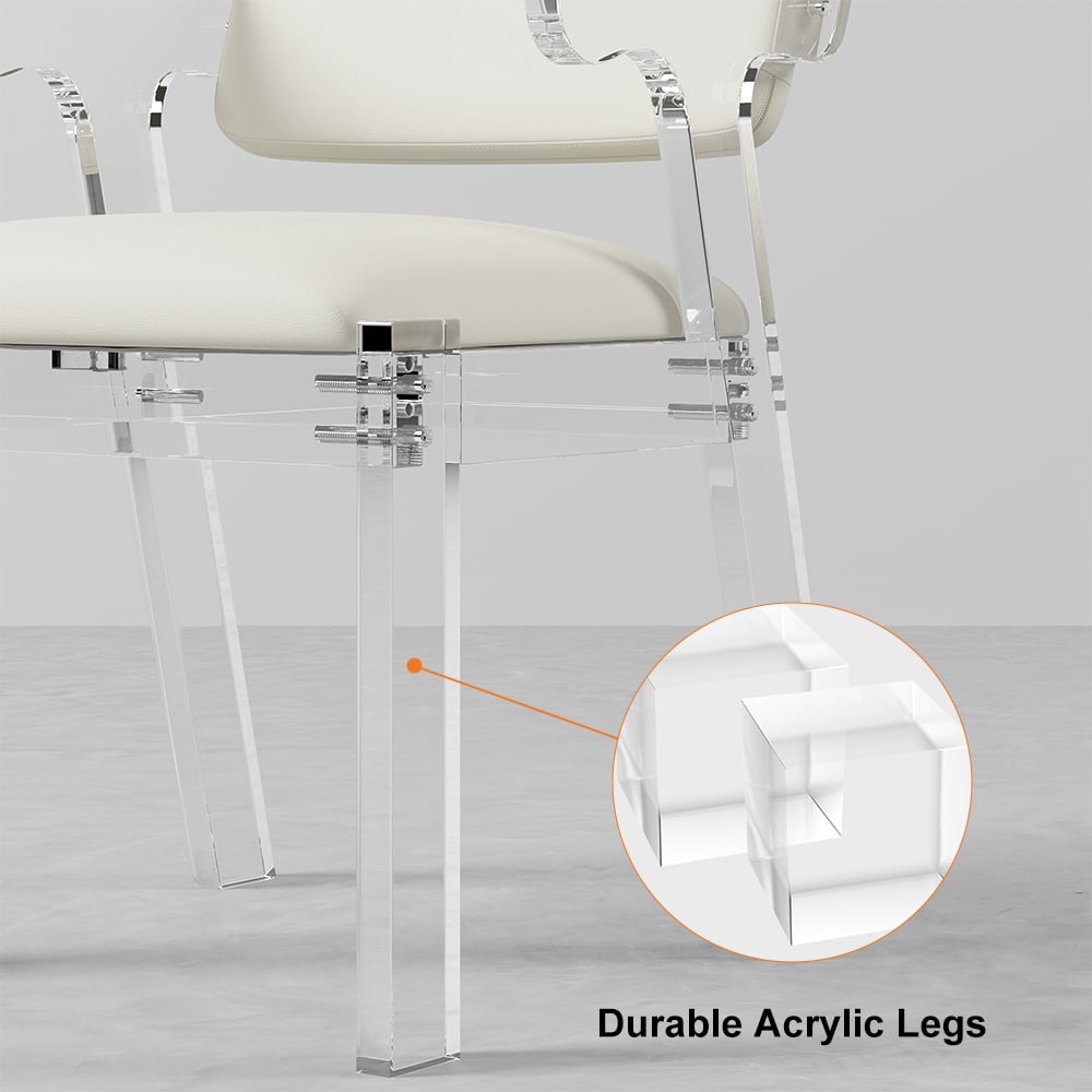 HMR - Modern Dining Chairs Acrylic with PU Leather Upholstery White