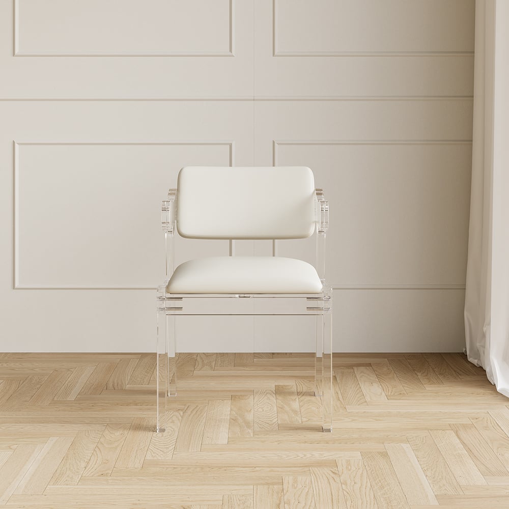 HMR - Modern Dining Chairs Acrylic with PU Leather Upholstery White