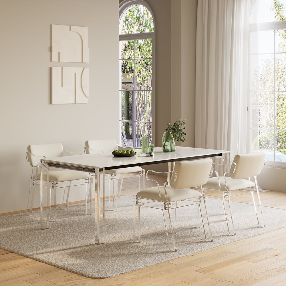 HMR - Modern Dining Chairs Acrylic with PU Leather Upholstery White