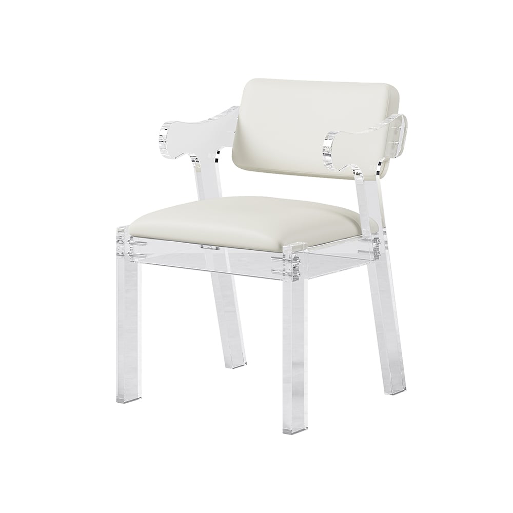 HMR - Modern Dining Chairs Acrylic with PU Leather Upholstery White