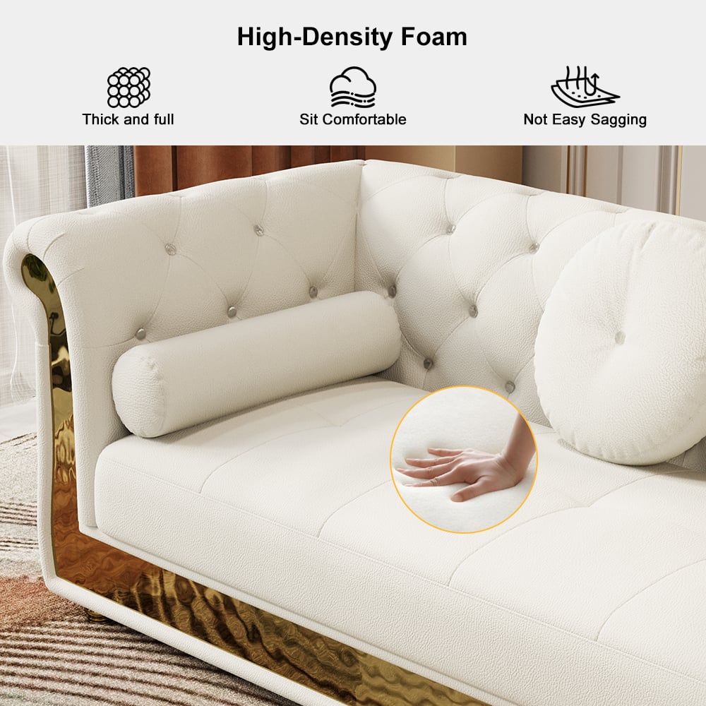 HMR - Dodiy Modern L-Shaped White Tufted Corner Sectional Sofa 6-Seater with Ottoman & Pillows