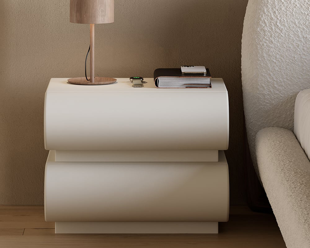HMR Humply Modern Leather Smart Nightstand with Wireless Charger Drawers - White, 2-Drawer, Set Of 2