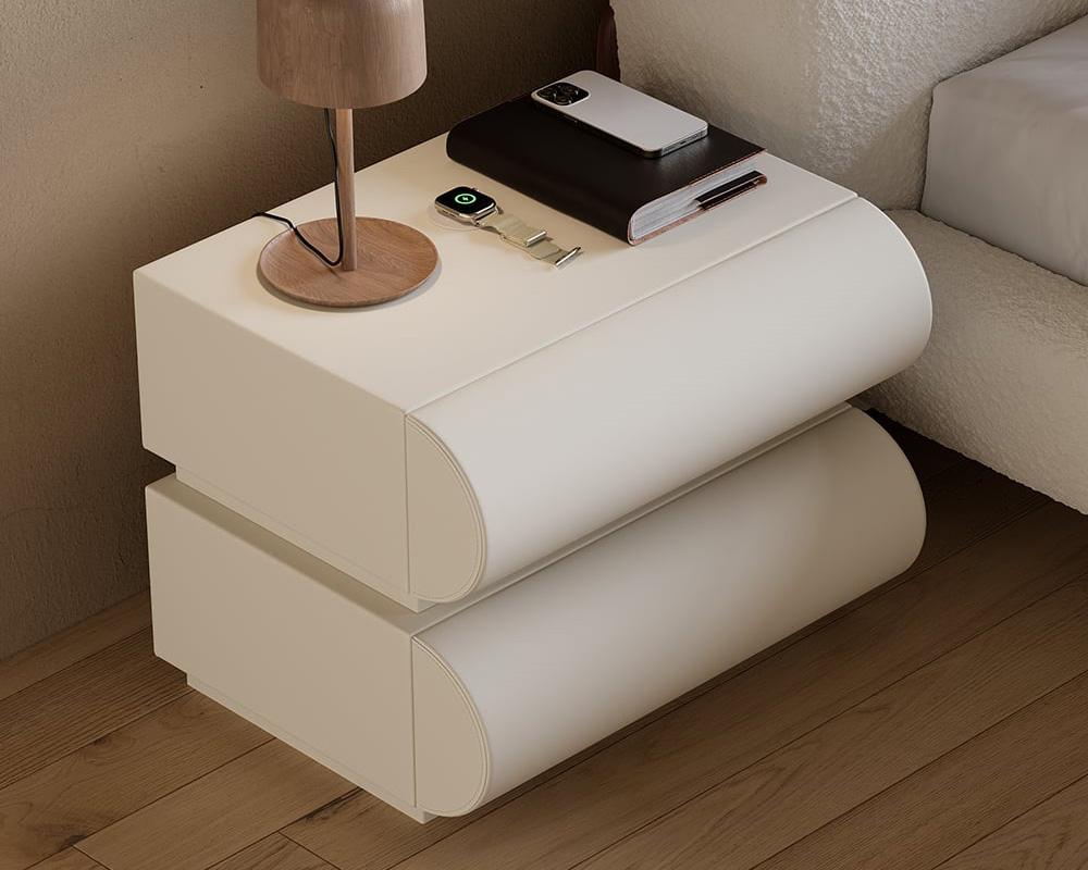 HMR Humply Modern Leather Smart Nightstand with Wireless Charger Drawers - White, 2-Drawer, Set Of 2