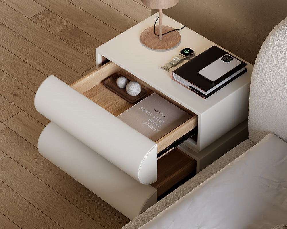 HMR Humply Modern Leather Smart Nightstand with Wireless Charger Drawers - White, 2-Drawer, Set Of 2