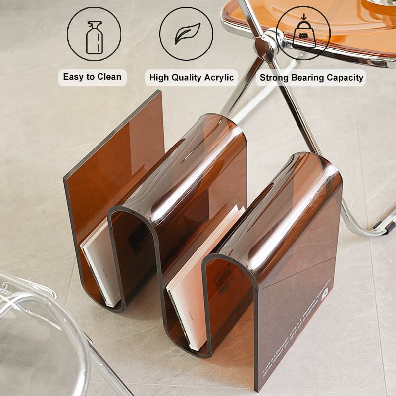 HMR Acrylic End Table with Storage Wavy Shape Side Table - Brown