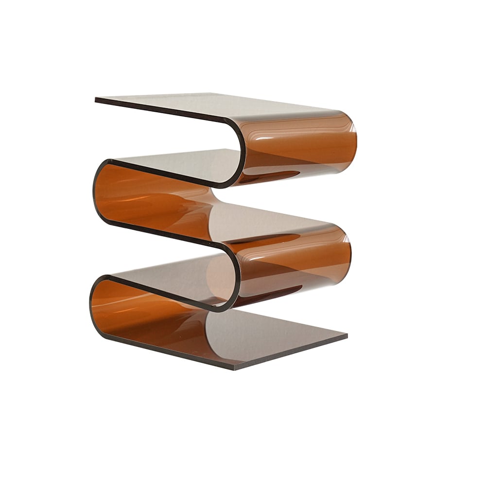 HMR Acrylic End Table with Storage Wavy Shape Side Table - Brown