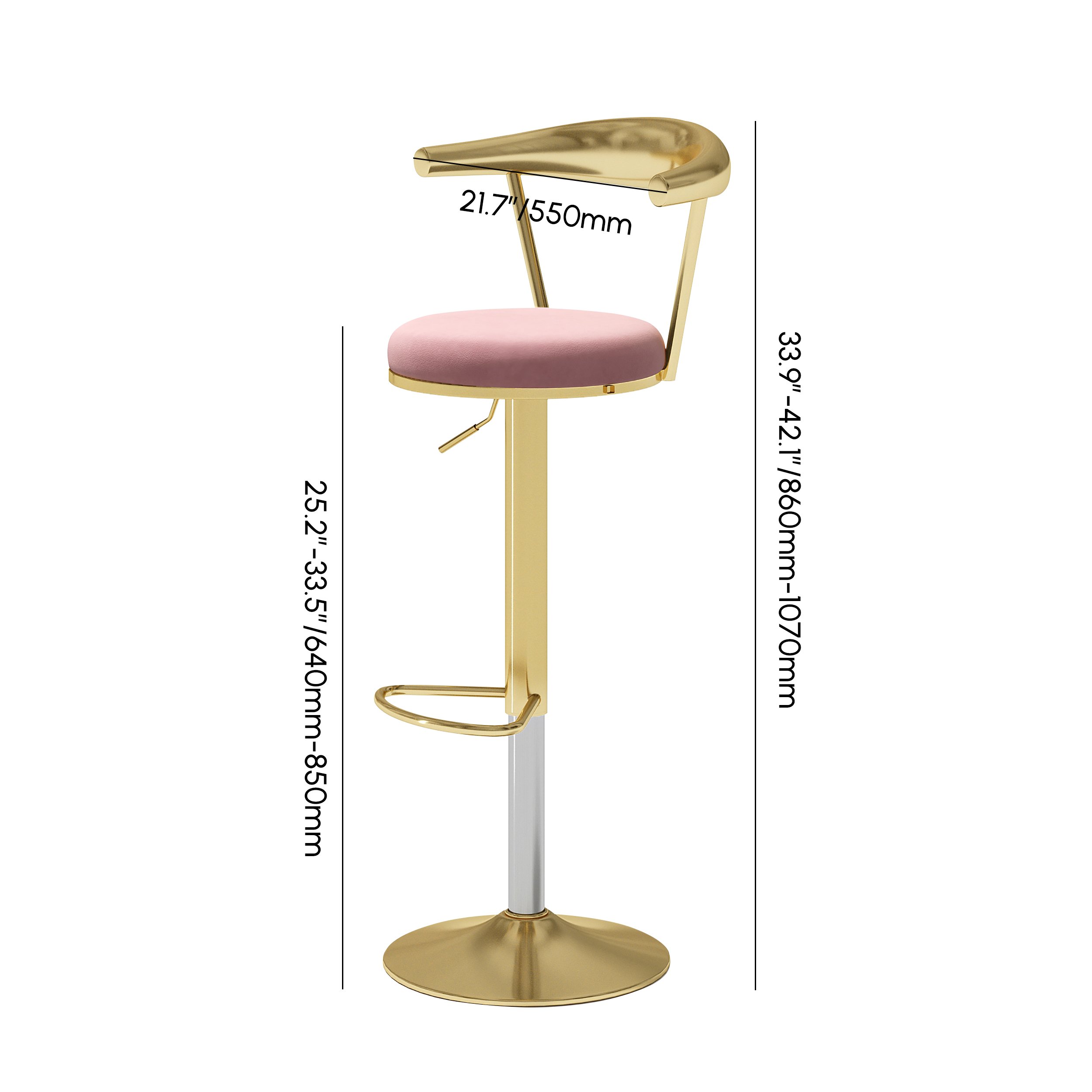 HMR Modern Adjustable Swivel Bar Stools with Velvet Upholstery (Set of 4) - Pink