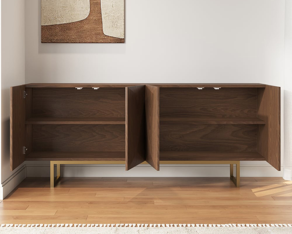 HMR 71" Modern Wood Sideboard and Buffets with 4 Doors Adjustable Shelves - Walnut