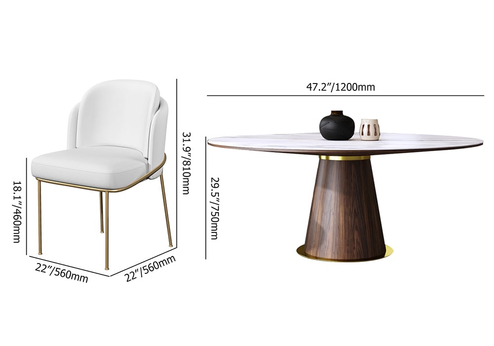 HMR - Dining Set 47.2" Mid-Century Modern Round Dining Table with 6 Chairs