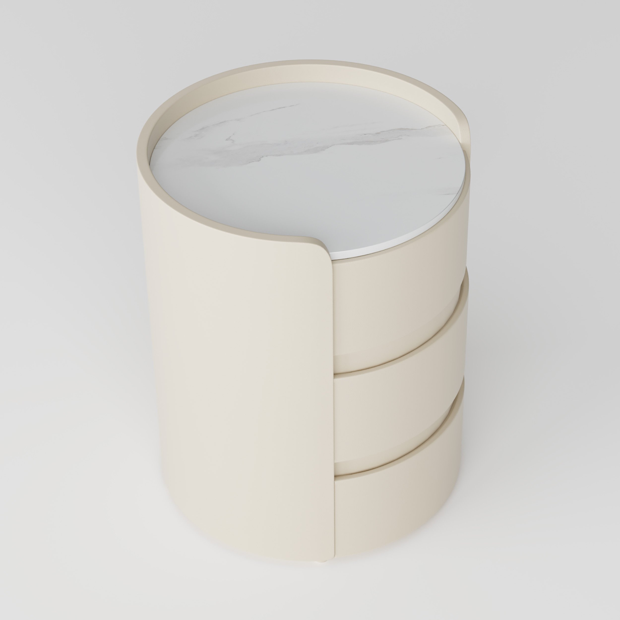 HMR - Modern white bedside tables with 3-drawer marble and leather
